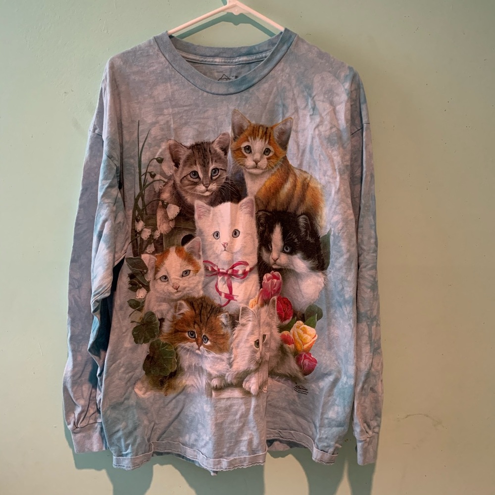 THE MOUNTAIN blue tie dye cat long sleeve shirt